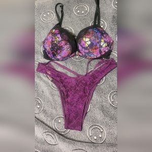 Victoria's Secret purple butterfly print pushup bra, and panties set